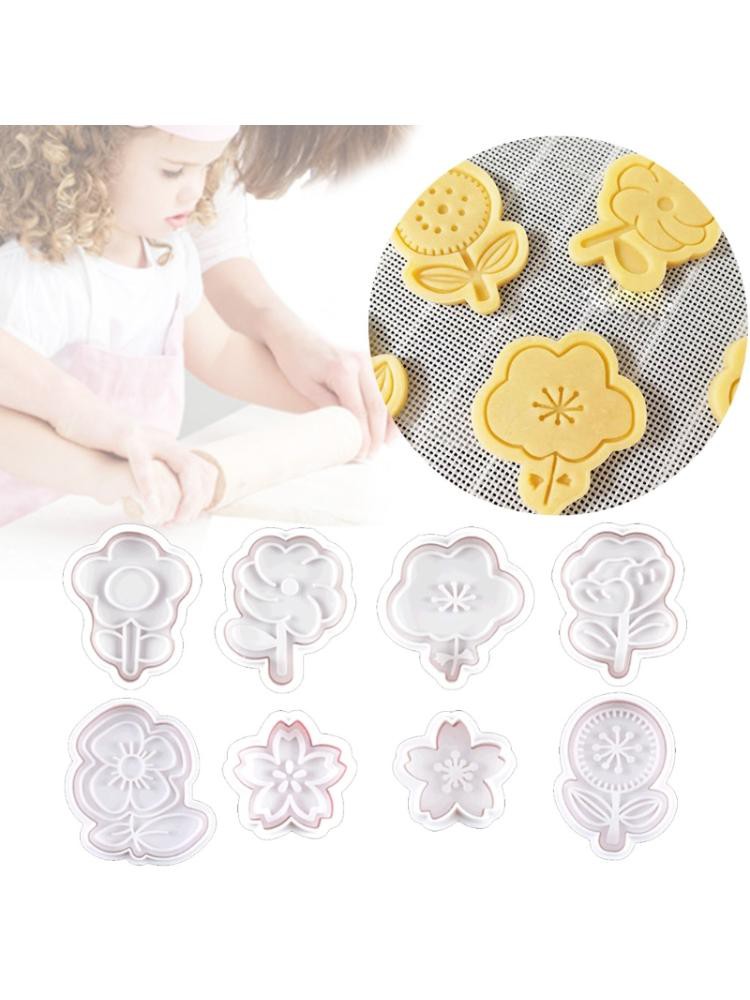 Set 8 Khuôn Cắt Bánh Quy Tạo Hình Hoa 3d Bằng Nhựa Tiện Dụng