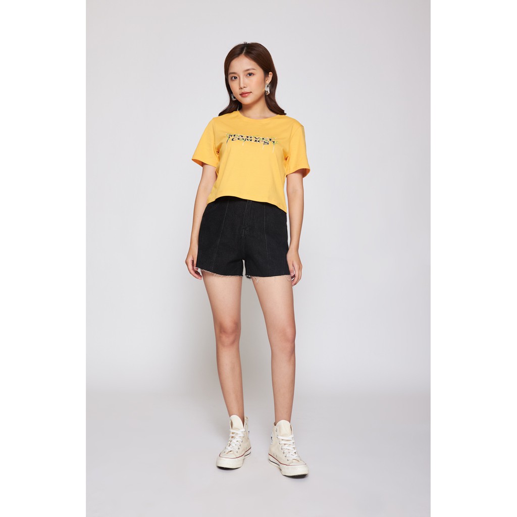 Quần Short BOO Nữ Dáng Rộng High Waisted Raw Hem Phong Cách Hàn Quốc