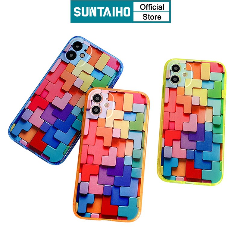 Suntaiho Colorful 6D Geometric Textured Silicone Phone Case For iPhone 12 Pro Max Xs 7 8