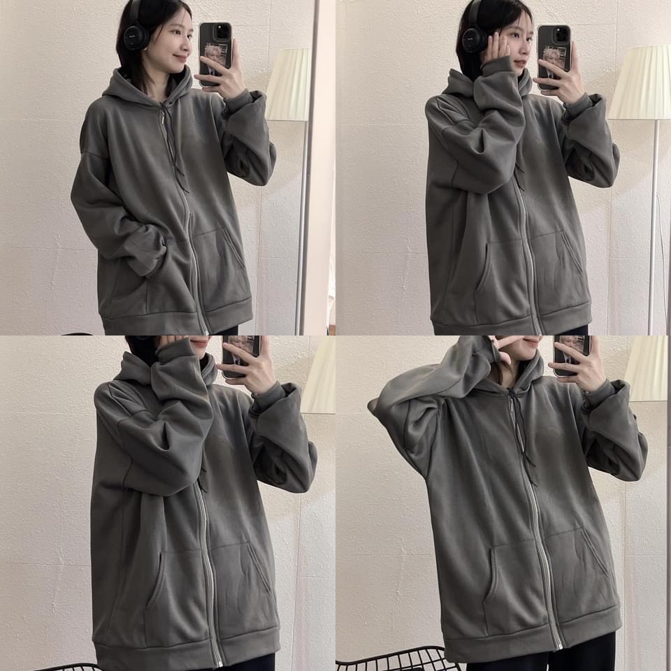 Áo Khoác Hoodie Nỉ JOLIE Unisex  🌸 Phông thun dài tay bồng khóa kéo có mũ ulzzang màu Đen | Xám nam nữ HOT 🌸