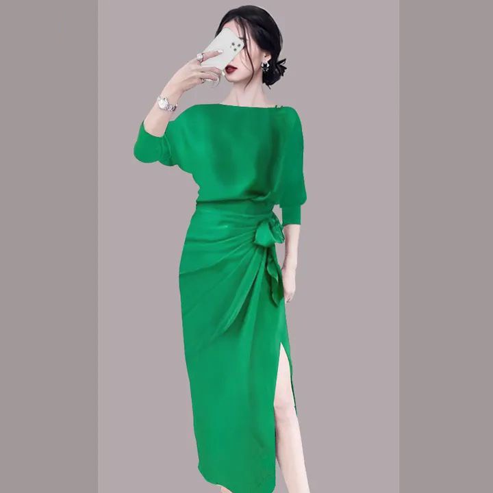 Đầm cổ thuyền nơ cao cấp