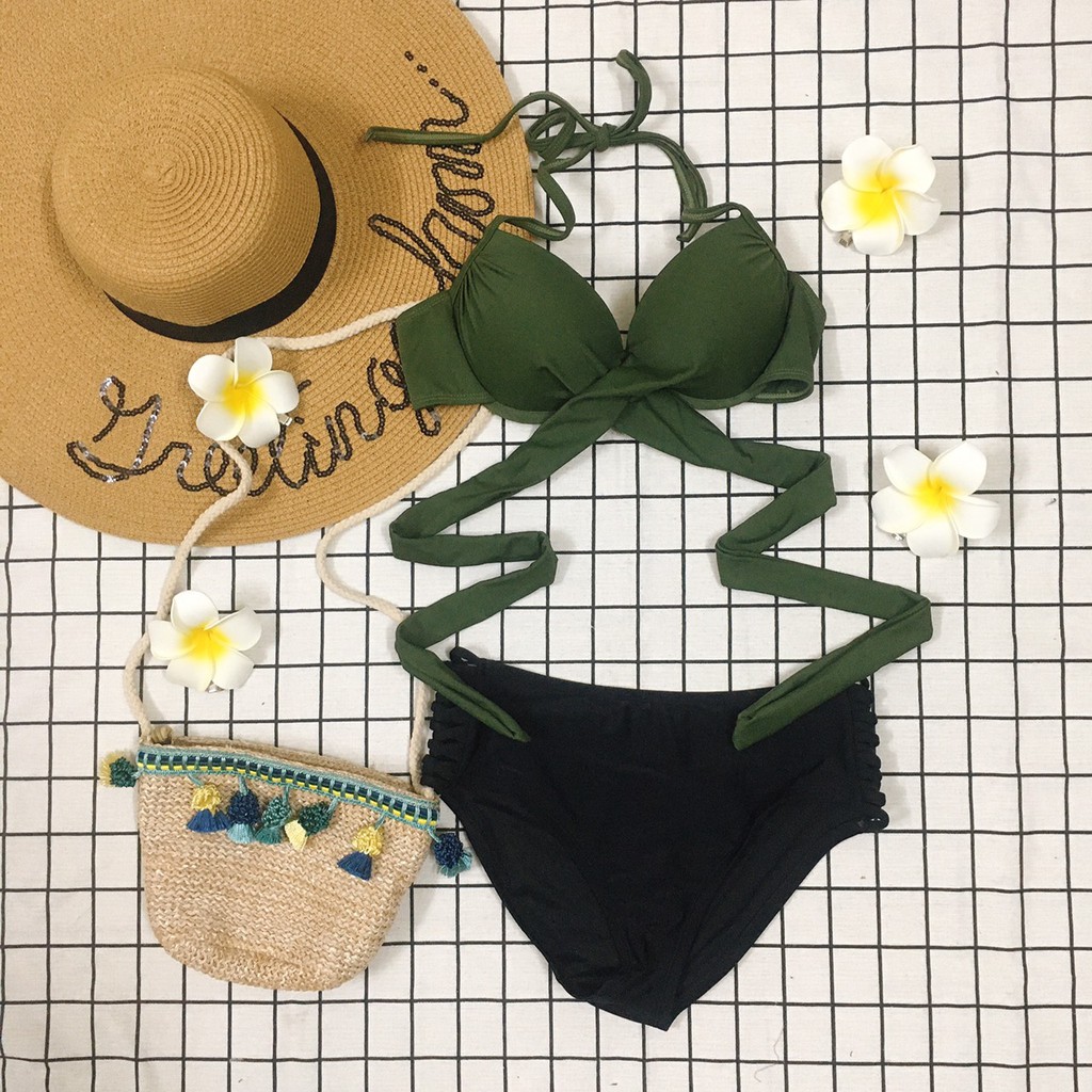 [CÓ SẴN + NHIỀU MÀU] Bikini, 2 mảnh áo gọng chéo eo nâng ngực mix quần chip đan dây sexy