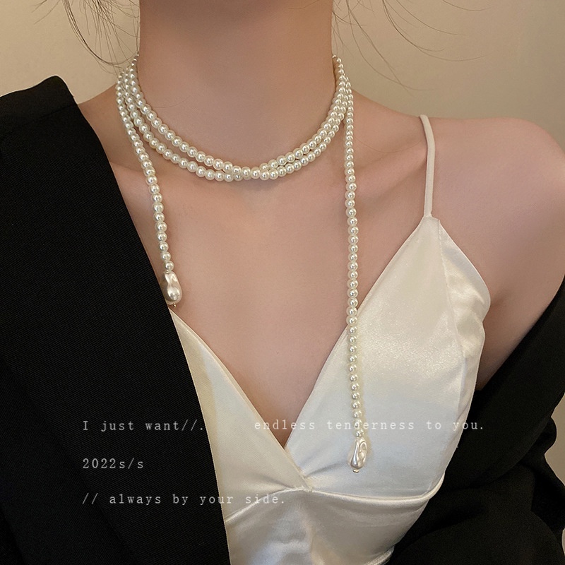 Vòng Cổ Chuỗi Ngọc Trai Dài Thiết Kế Đơn Giản Phong Cách Hàn Quốc Kiểu Mới Dễ Phối Đồ Thời Trang Cho Nữ
