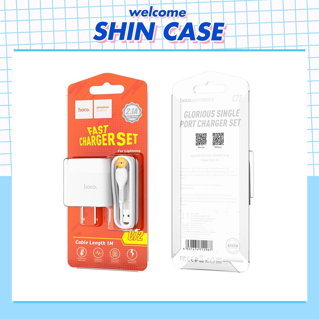 Bộ Sạc Hoco C72 Cho Điện Thoại Pin Dự Phòng Cáp Sạc Tai nghe Bluetooth i12 - Shin Case