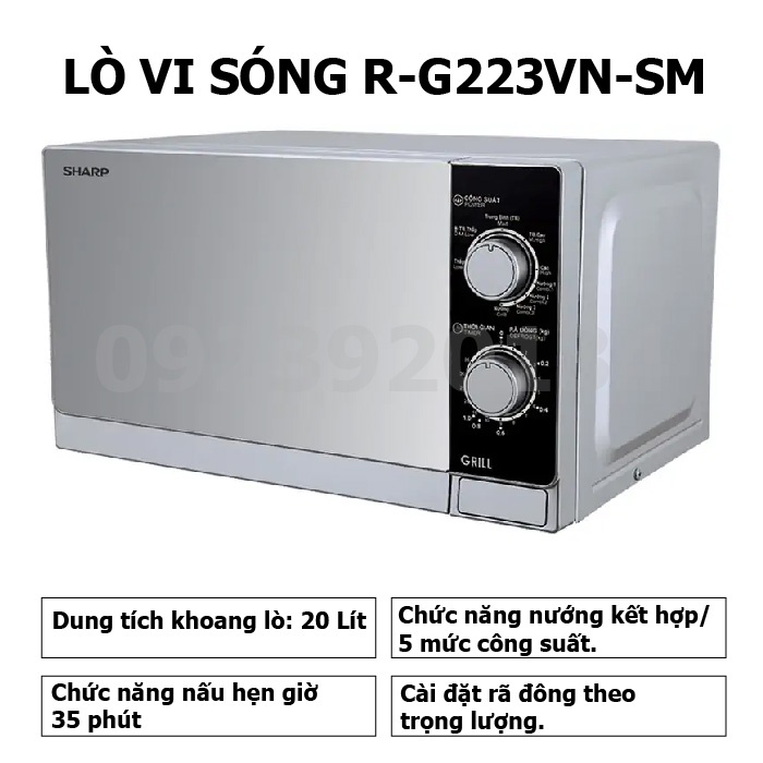 [Mã 155ELSALE giảm 7% đơn 300K] Lò vi sóng Sharp R-G223VN-SM