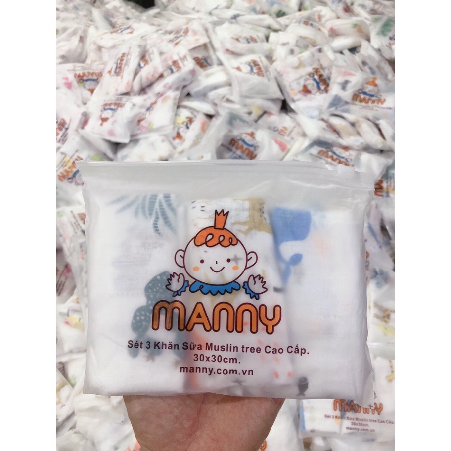 [Set 3] khăn sữa muslin tree Manny 30x30cm cực mịn