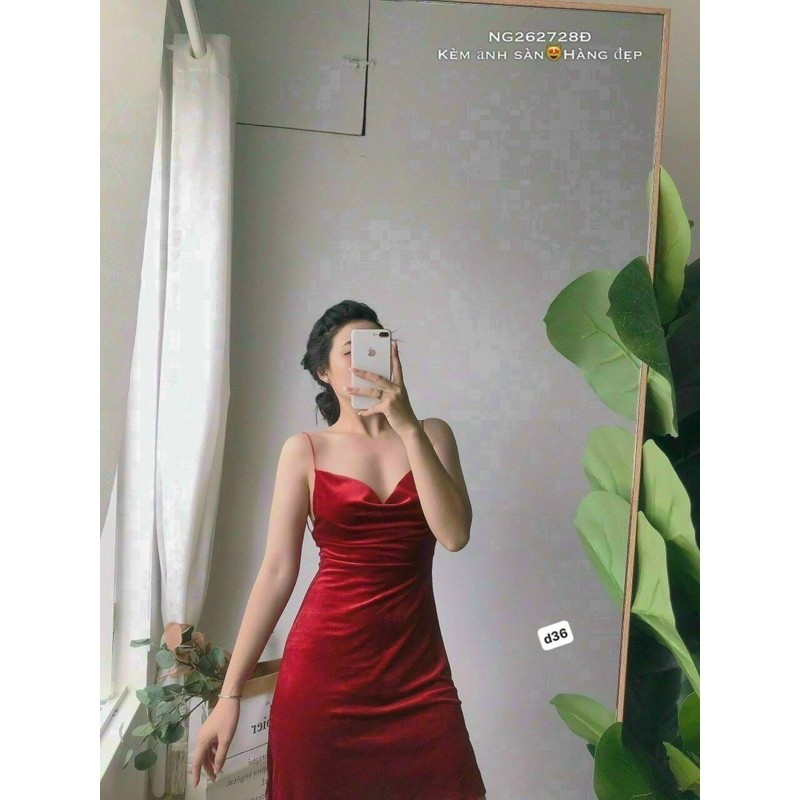 ĐẦM NHUNG HAI DÂY CÓ MÚT