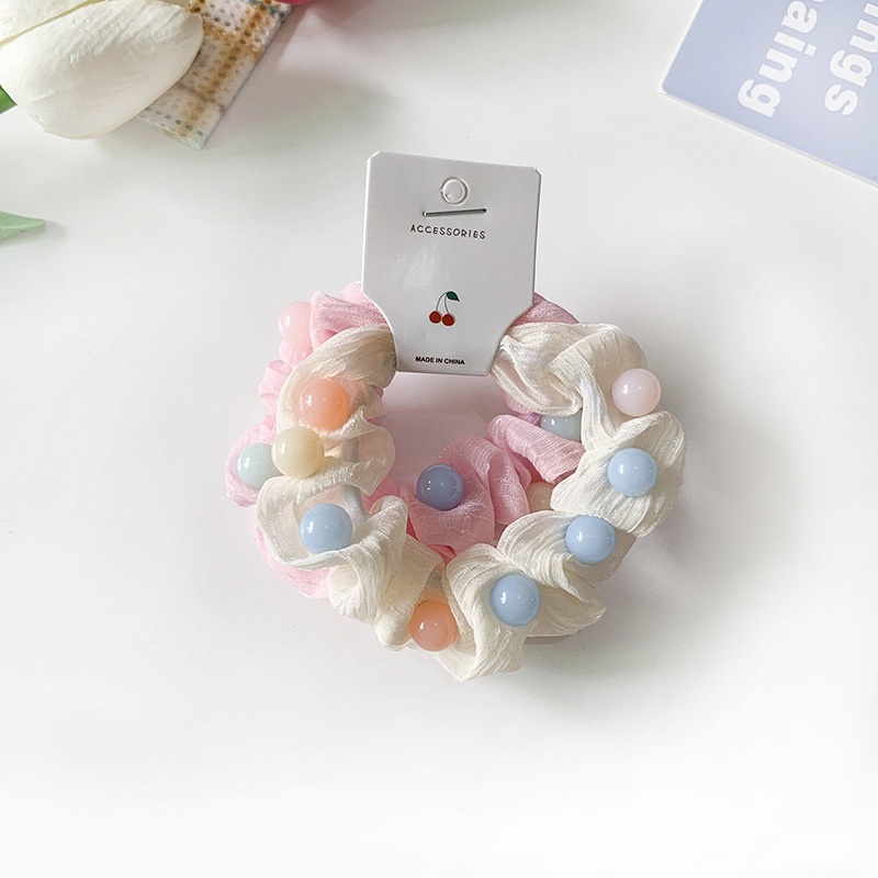 Set 2 Dây Buộc Tóc Bọc Vải Organza Màu Sắc Kẹo Ngọt Phong Cách Hàn Quốc