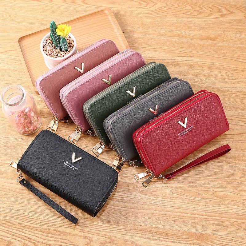 Ví nữ cầm tay thời trang cao cấp kẹp đôi chữ V siêu đẹp DD85 Shalla