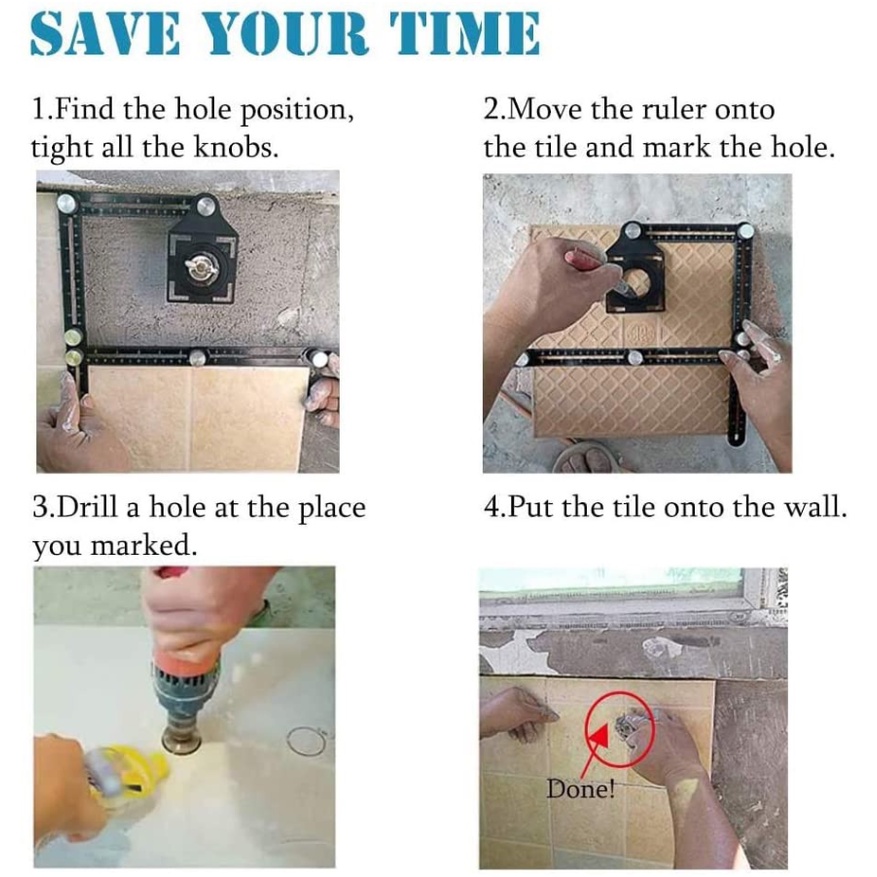 Thước Đo Cắt Gạch Kiêm Địng Vị Lỗ Khoan Chính Xác, Điều Chỉnh Đa Góc - Thước Thông Minh Gập 6 Đoạn - Tiện Dụng