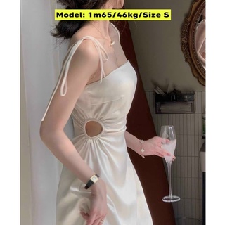 Đầm Lụa Đi Tiệc 2 Dây Khoét Eo Dáng Dài