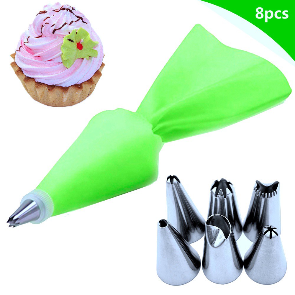 Set 8 Vòi Bắt Bông Kem 6 Đầu Bằng Thép Không Gỉ Nhiều Màu Sắc Diy81