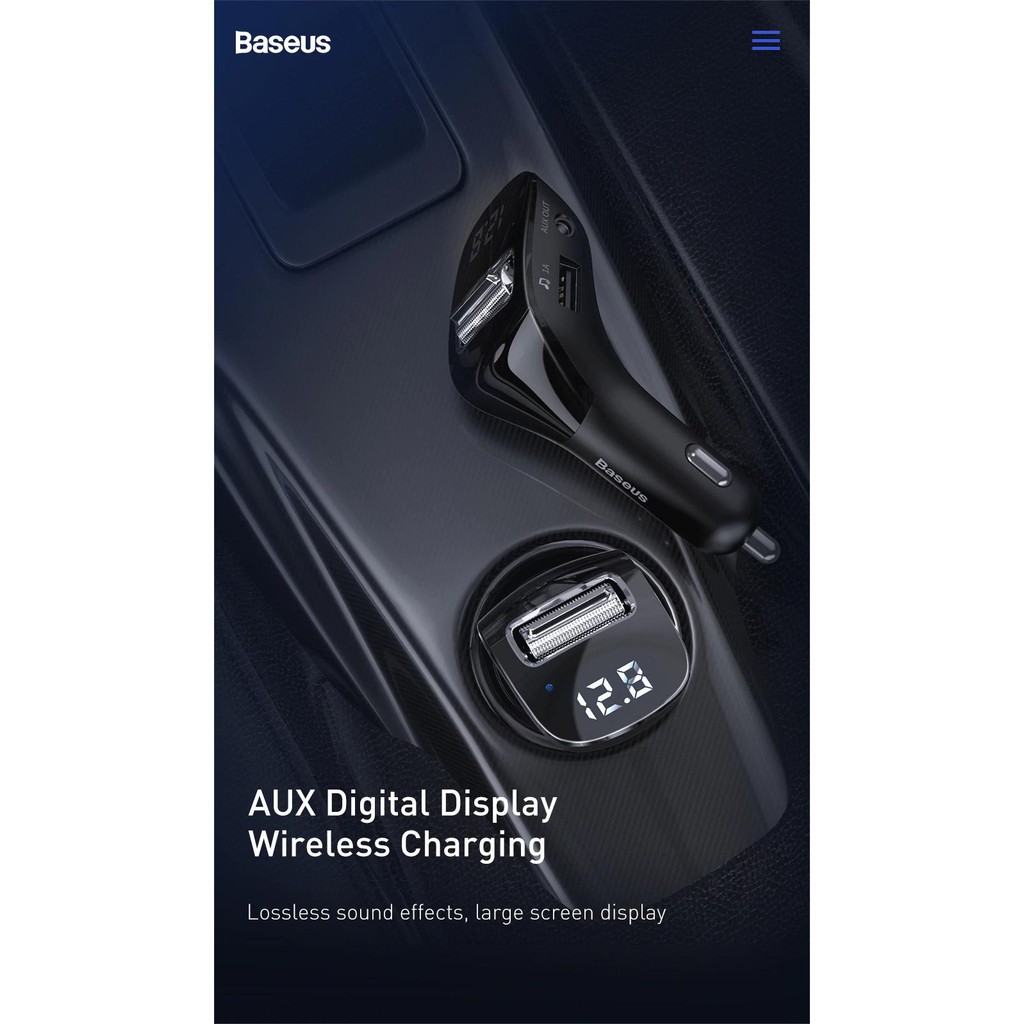 Tẩu sạc nhanh trên ô tô F40 tích hợp 2 cổng USB, hỗ trợ kết nối kép AUX/FM, có màn hình LED hiển thị kĩ thuật số Baseus