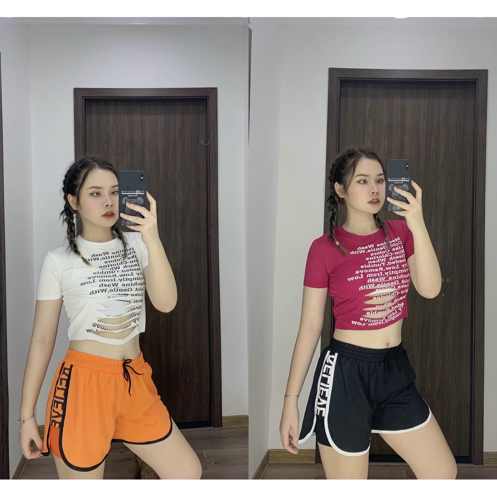 Áo tập Zumba, Gym, Yoga, thể dục nữ - áo croptop rách