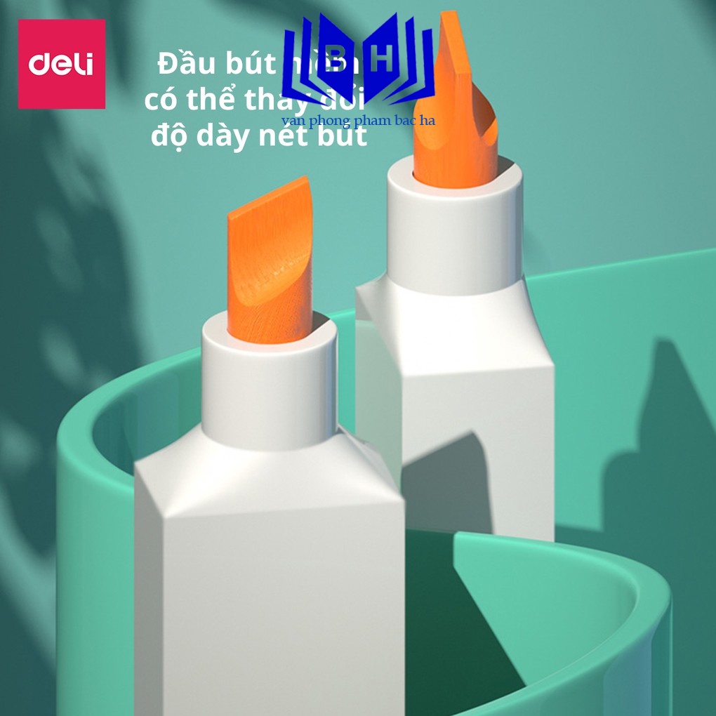 Bộ bút highlight kèm sticker đánh dấu màu pastel Deli dạ quang nhớ dòng tiện dụng cho học sinh văn phòng trang trí sổ
