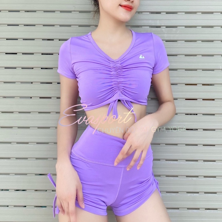 Set Dây Rút Áo Croptop Nữ Tập Gym Yoga Aerobic, Bộ Đồ Thể Thao Tôn Dáng Nâng Mông EVASPORT