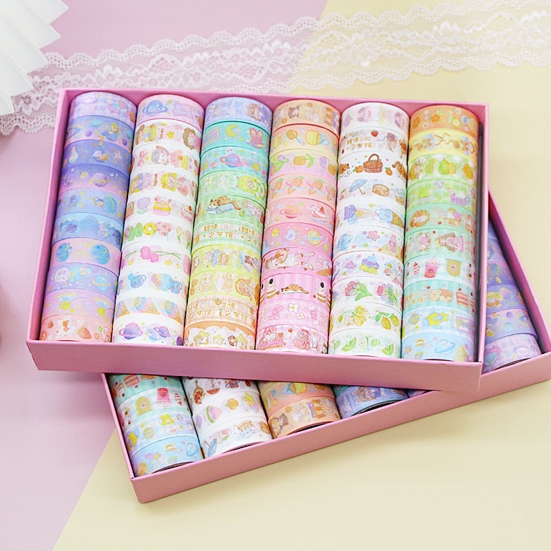 | Lẻ 1c Ngẫu Nhiên| Washi Tape Hình Gấu Thỏ Cô Bé Dễ Thương, chiết từ hộp 60 washi Corgi Town