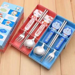 Bộ Dĩa, Thìa, Đũa Innox 3 chi tiết cao cấp cho Bé tập ăn Bộ Đũa Thìa Dĩa Có Hộp Đựng Siêu Dễ Thương GR3X