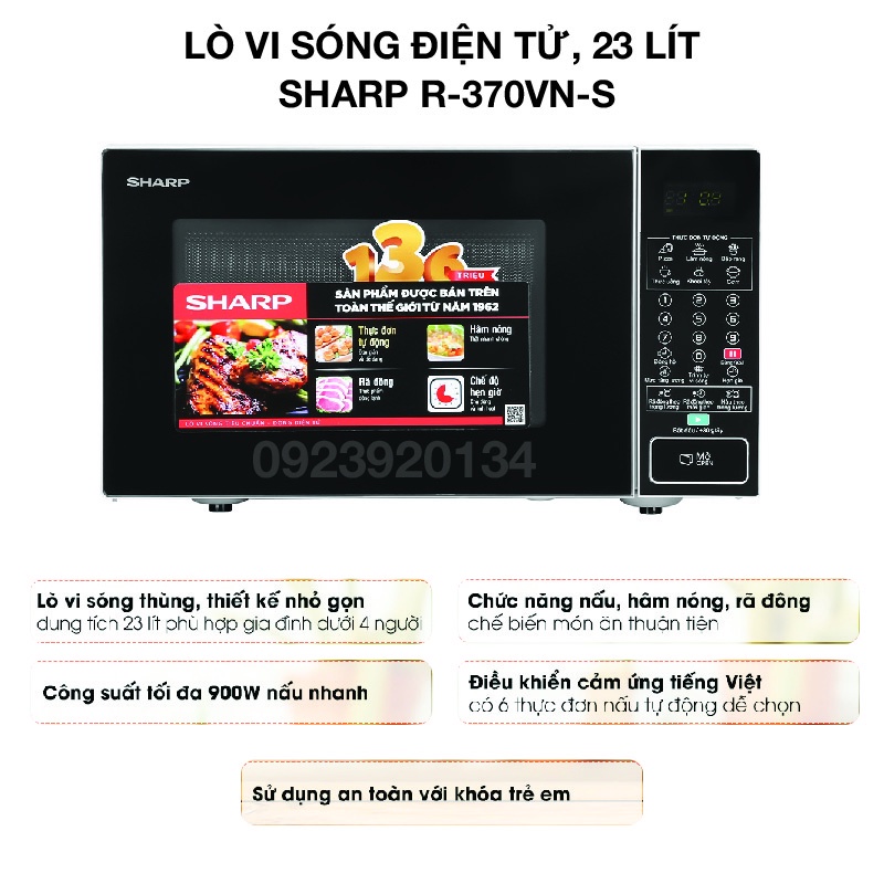 Lò vi sóng Điện tử, 23 lít Sharp R-370VN-S