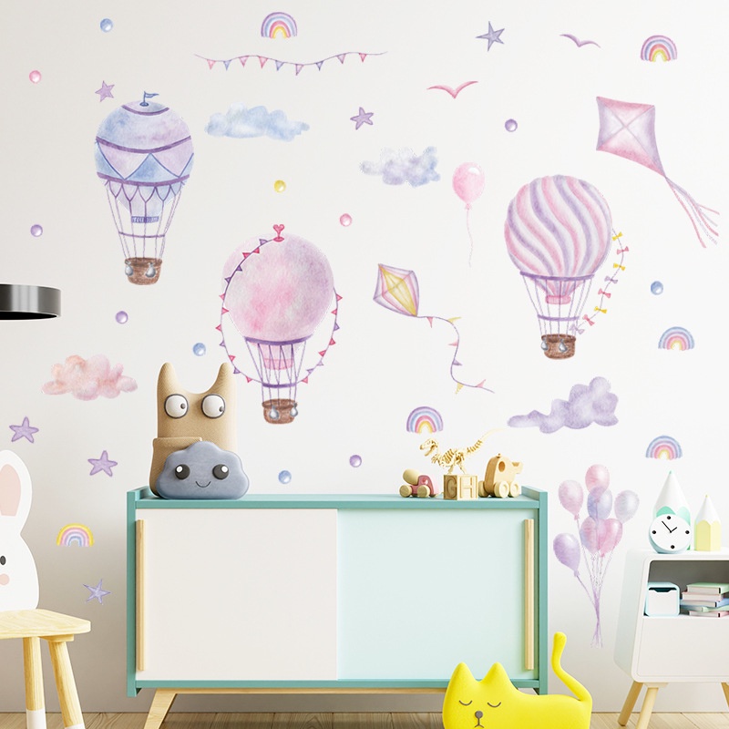 Miếng Dán Tường Trang Trí Hình Khinh Khí Cầu Cầu Vồng/Ngôi Sao/Đám Mây Màu Tím/Hồng Dành Cho Trẻ Em