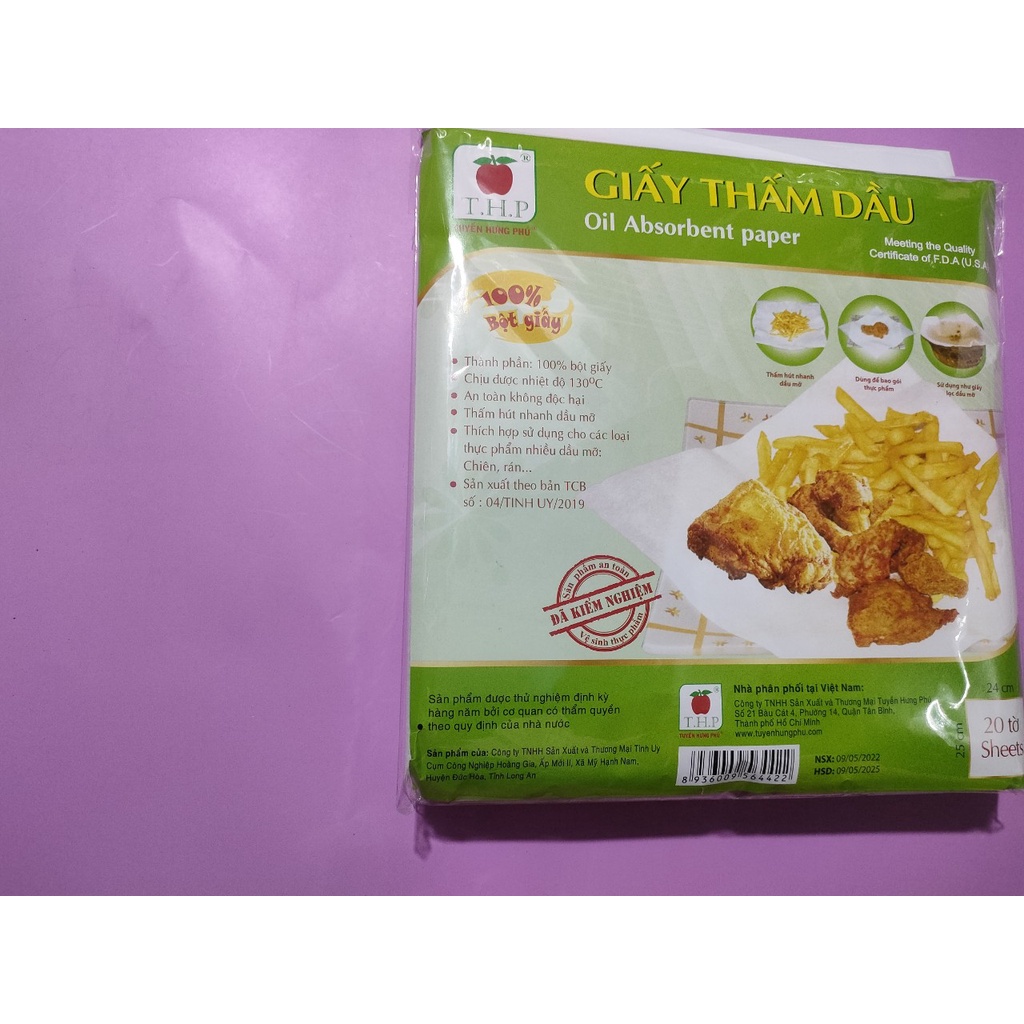 Giấy thấm dầu mỡ tuyền hưng phú , bịch 20 tờ dùng chiên rán cho nồi chiên không dầu AD12