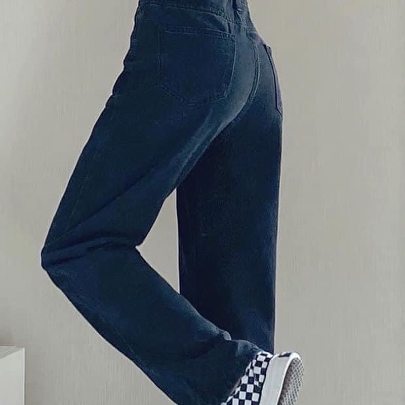 Quần jeans ống suông màu Đen, quần jeans ống rộng phong cách ullzang