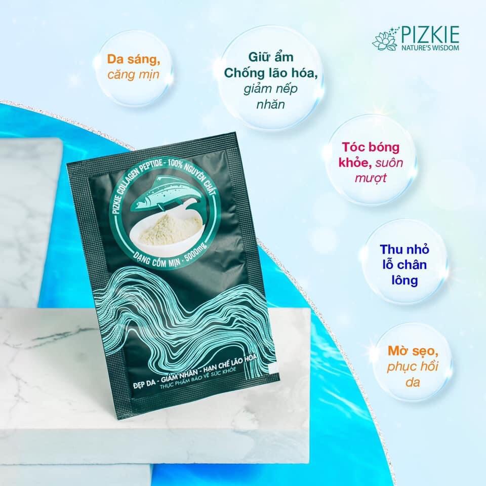 1 GÓI Collagen Pizkie nguyên chất 5000mg cá hồi Nhật Bản dạng bột làm đẹp trắng sáng da chống lão hóa nội tiết tố