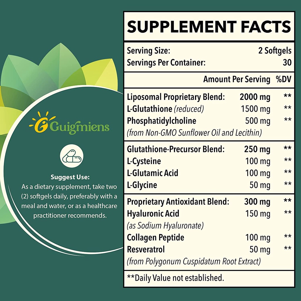 Glutathione 2550mg - Liposomal Glutathione - 7 Thành Phần Trắng Da - Chống Lão Hóa