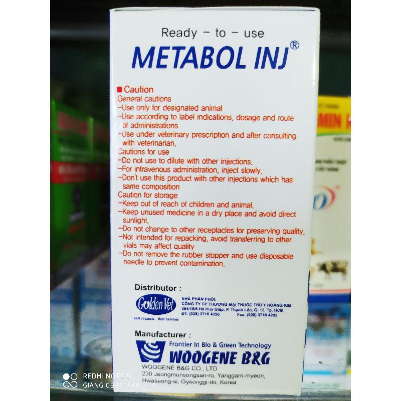 METABOL INJ CHAI 100ML dinh dưỡng và trao đổi chất cho vật nuôi, đặc biệt là gà đá