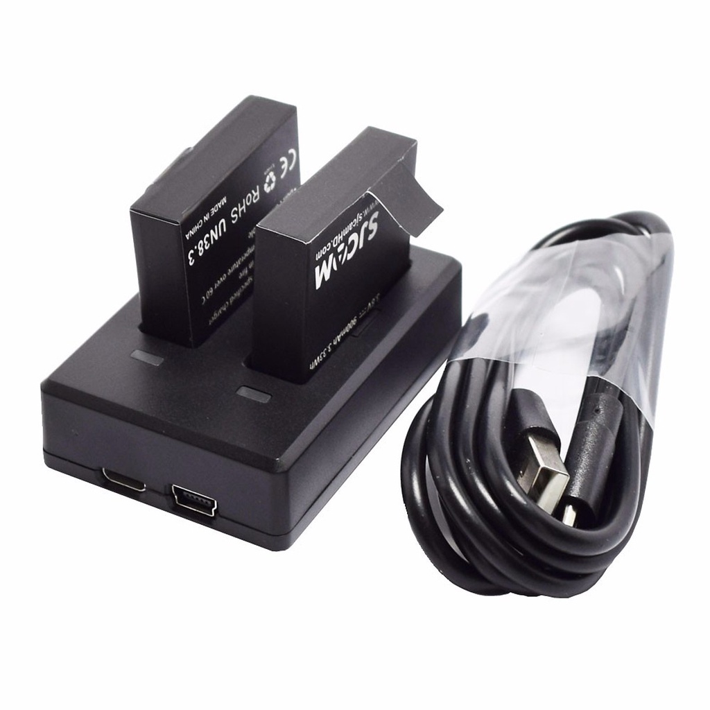 Sạc Pin Đôi SJCAM + 2 Viên Pin Cho SJcam SJ4000 Wifi SJ5000 M10 (900mAh) Hàng nhập khẩu