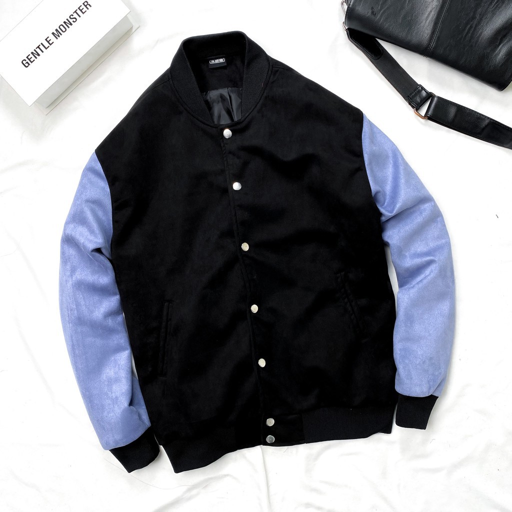 Áo khoác bomber TBG phối tay Blue thời trang , áo jacket da lộn nam nữ unisex phong cách Hàn Quốc ,MSW Town