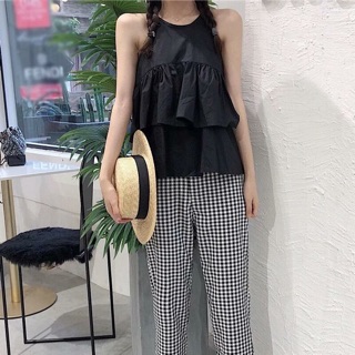 Set bộ áo yếm + quần kẻ