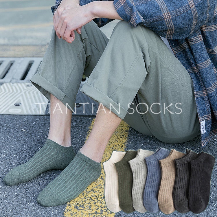Hàng cao cấp Vớ Cotton thấm hút mồ hôi miệng nông miệng nông kẻ sọc màu trơn phong cách Nhật Bản dễ thương T034