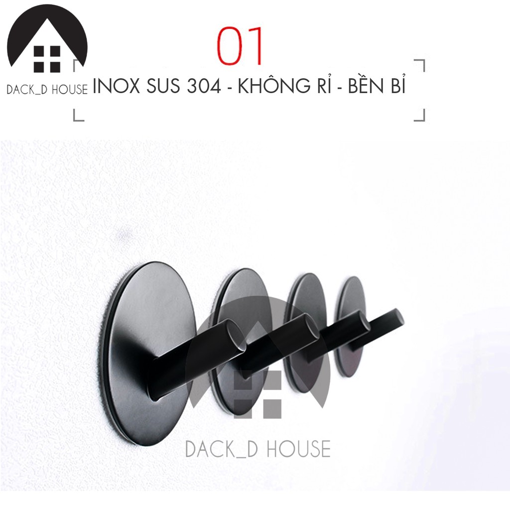 Móc dán tường inox đen Dack D House, inox 304 sơn tĩnh điện đen, kèm keo dán 3M tiện lợi, gia dụng cao cấp