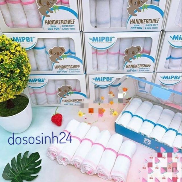 Mipbi - Hộp 6 khăn sữa 3 lớp/4 lớp
