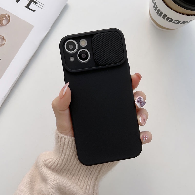 Ốp Điện Thoại Mềm Chống Sốc Có Nắp Trượt Bảo Vệ Ống Kính Máy Ảnh Cho iphone 13 14 14 15 pro max 14 plus 13 mini Sự Bảo Vệ