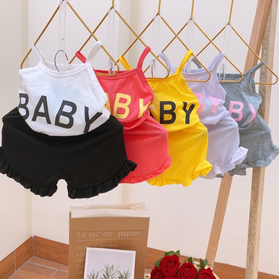 [CÓ QUÀ TẶNG ] Bộ 2 Dây Cho Bé Gái 1-4 Tuổi  BABY Kèm Quần Đùi Bèo Nhún Mặc Hè -Thời Trang Hè Bé Gái