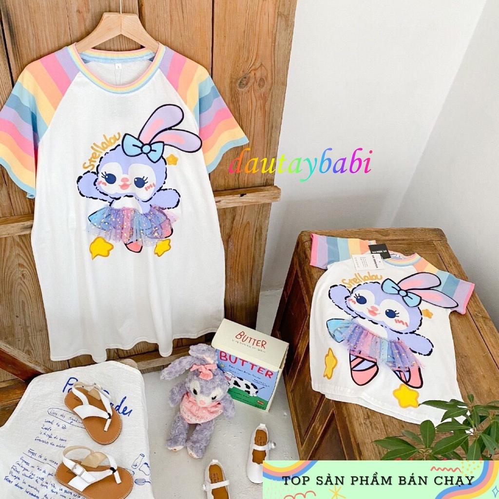 Váy đầm bé gái dáng suông đính họa tiết in thỏ chất cotton mềm mịn mùa hè  cho bé 10-40kg