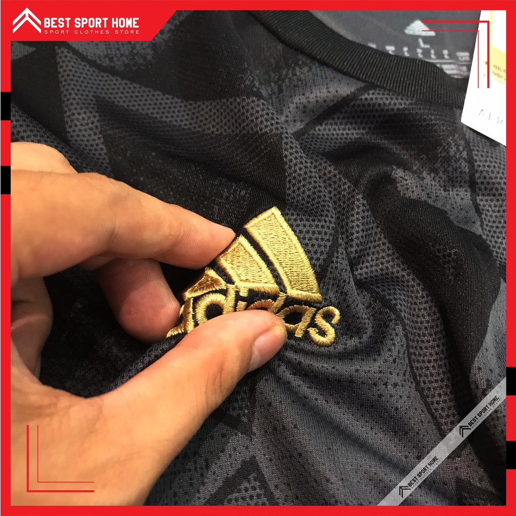 Set quần áo bóng đá Arsenal sân khách Logo thêu 2022/23 - Vải Climacool màu đen form Âu - In ấn tên số theo yêu cầu