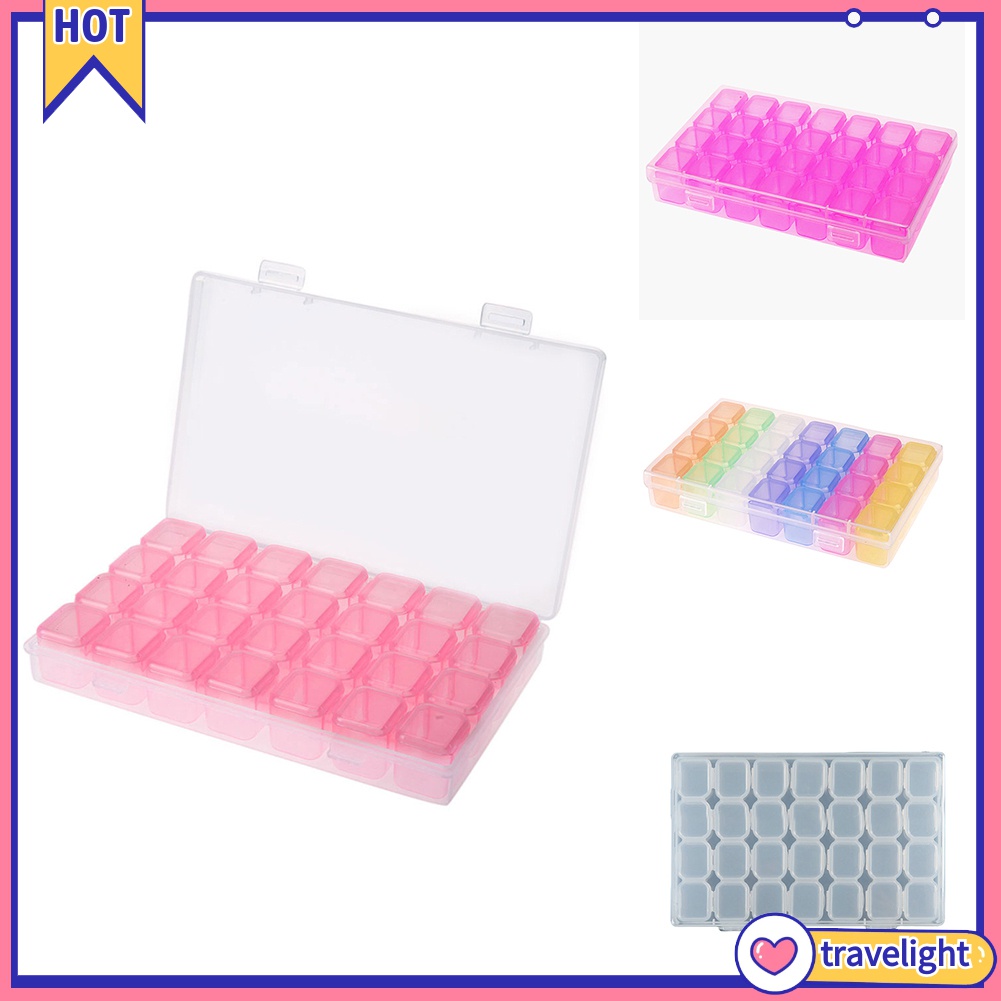 [Travelight] Hộp nhựa trong suốt chia 28 ngăn nhỏ dùng đựng hạt đá trang trí móng tay tiện dụng