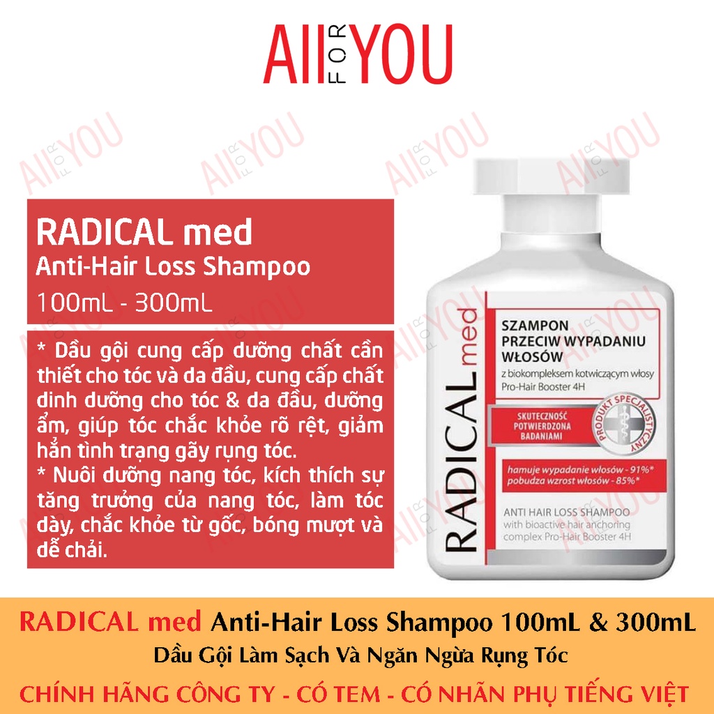 [CHÍNH HÃNG CÓ TEM] RADICAL Med Anti Hair Loss Shampoo 100mL &amp; 300mL -  Dầu Gội Làm Sạch Và Ngăn Ngừa Rụng Tóc.