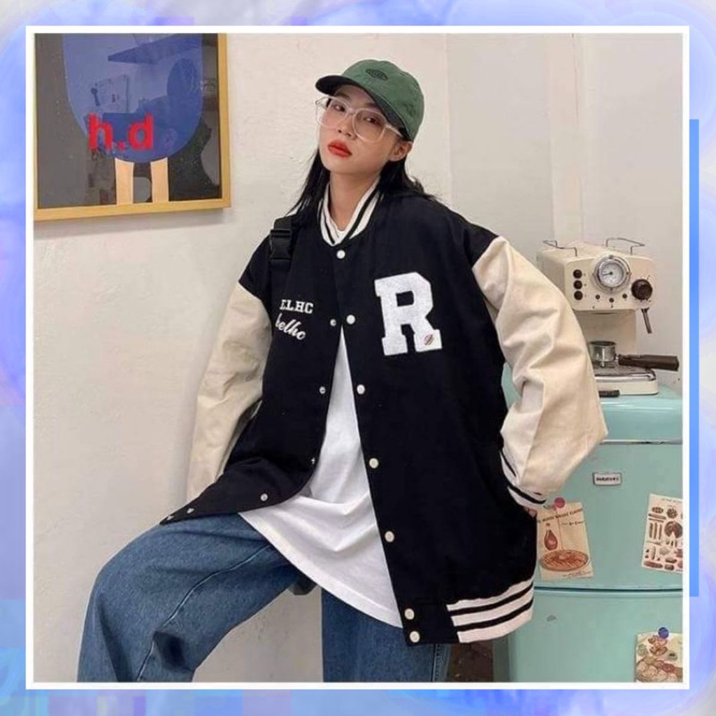 Áo khoác gió chữ R dáng bomber 1 lớp ngầu đét dành cho cả Nam và nữ