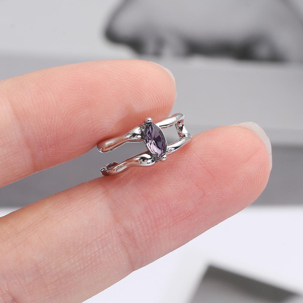 Khuyên Kẹp Vành Tai Bằng Hợp Kim Đính Đá Thạch Anh Tím Thời Trang Dự Tiệc