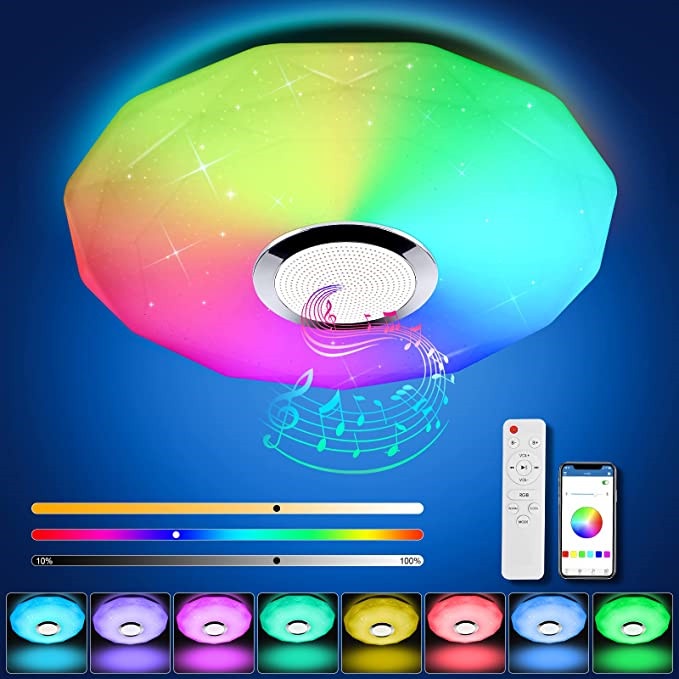 Đèn trần led rgb cct có thể điều chỉnh độ sáng 36w với loa, rgb thông minh hiện đại + ứng dụng có thể điều chỉnh độ sáng bluetooth đèn gia đình có điều khiển từ xa cho phòng ngủ hành lang phòng trẻ em phòng khách nhà bếp