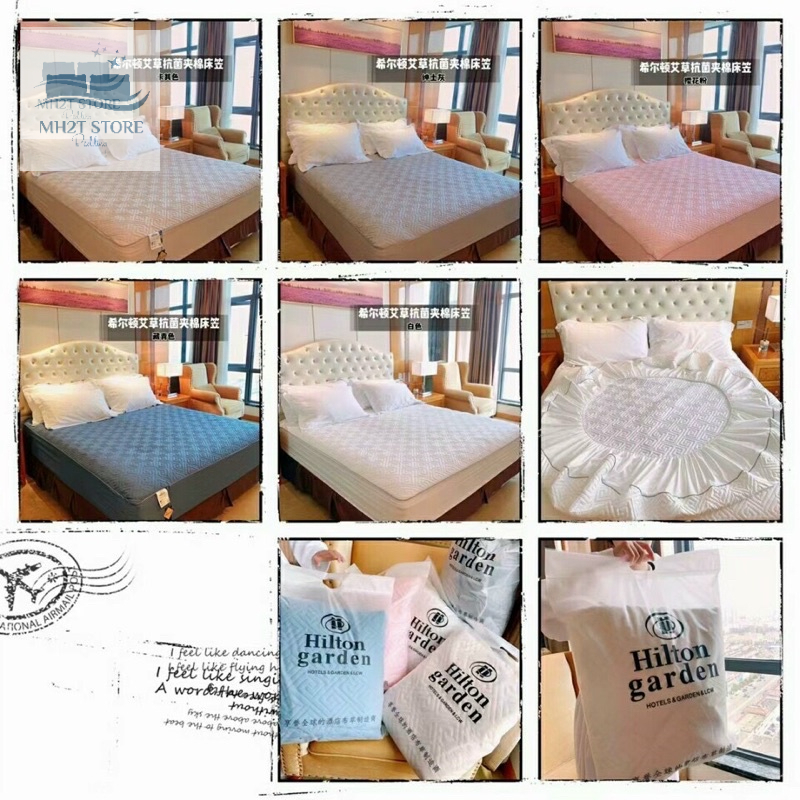 Ga gối trải giường cotton thuơng hiệu hilton thoáng mát ,Thảm trải giường trần bông dày dặn thấm hút mồ hôi SHOP MH2T ST