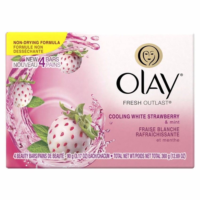 Bộ 4 thanh xà phòng Olay Fresh Outlast Cooling White Strawberry and Mint Beauty Bar 4x90g (Mỹ)