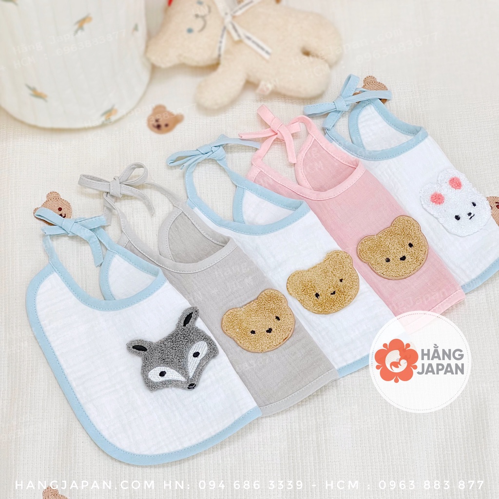 Khăn yếm vải xô sợi tre viền trắng họa tiết ngẫu nhiên siêu mềm mịn cho bé từ sơ sinh