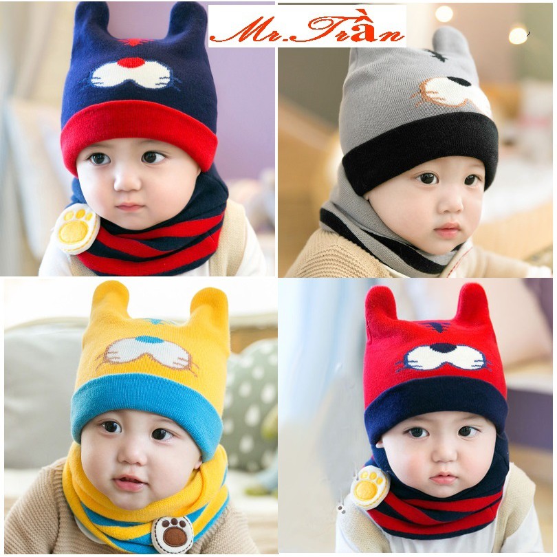 Bộ mũ len hổ Tiger kèm khăn quàng cổ, mũ len hình chú hổ kèm khăn ống cho bé