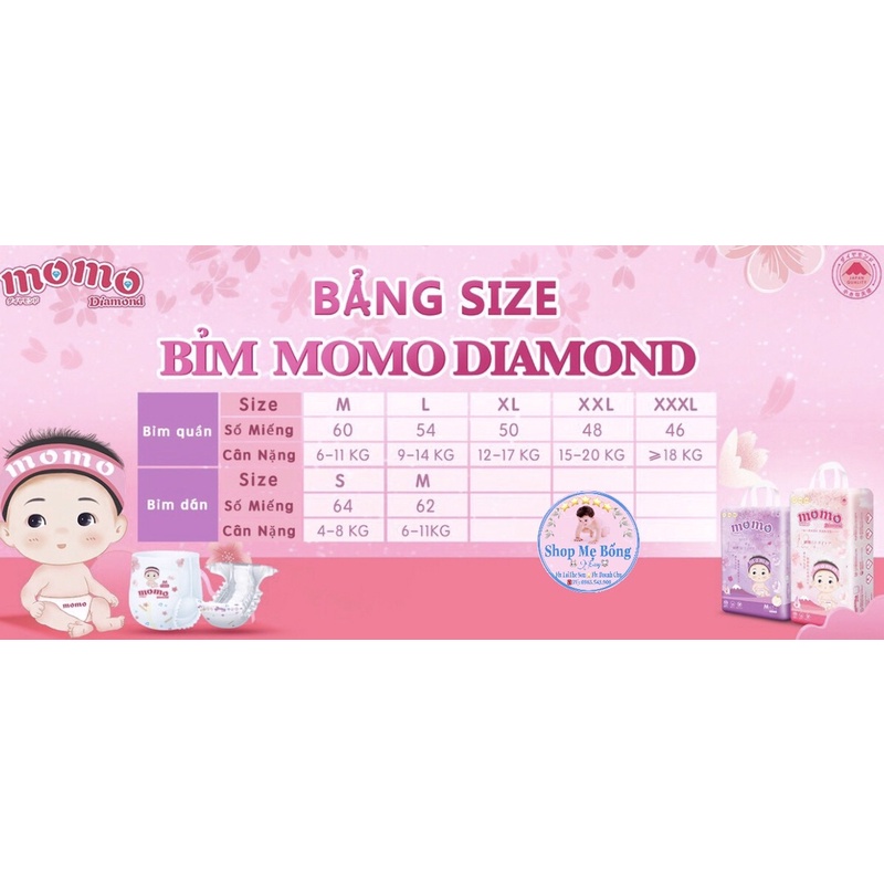 ❤Tã/Bỉm❤️Dán/Quần MOMO Diamond -MOMOTARO đủ Size S112-M96/M92-L84-XL78-XXL72-XXXL70