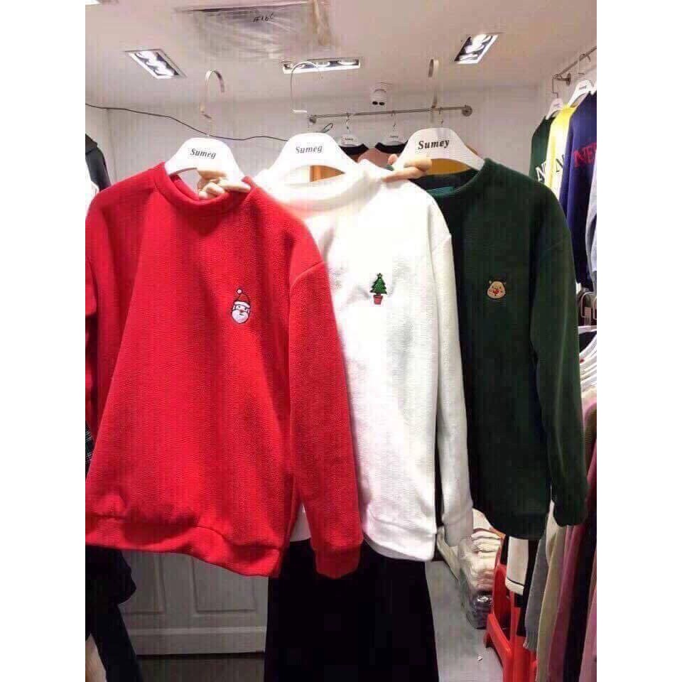 Áo sweater nỉ thêu icon Noel kèm tặng khăn (đen- đỏ- xanh rêu- trắng) | BigBuy360 - bigbuy360.vn
